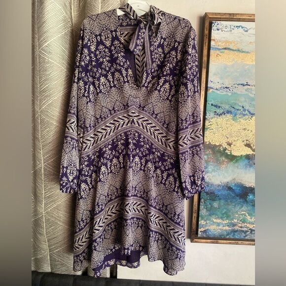 Tory Burch Bourdelle Silk Tunic Dress Purple Long Sleeve Sz 10 - Picture 6 of 15